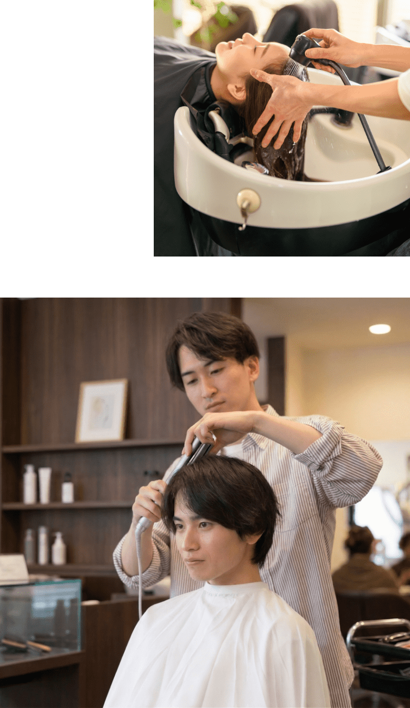 美容室でのシャンプーとヘアセットの風景